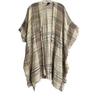 Cejon Kimono Oversized Open Cardigan Wrap One Size Cream Multicolor Frin…